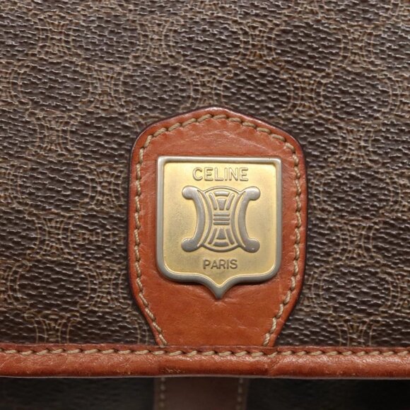 CELINE Macadam Canvas Shoulder Bag PVC Leather Brown Gold Auth - Picture 7 of 16